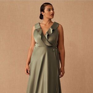 BHLDN Tansy Satin Charmeuse Maxi Dress in Moss